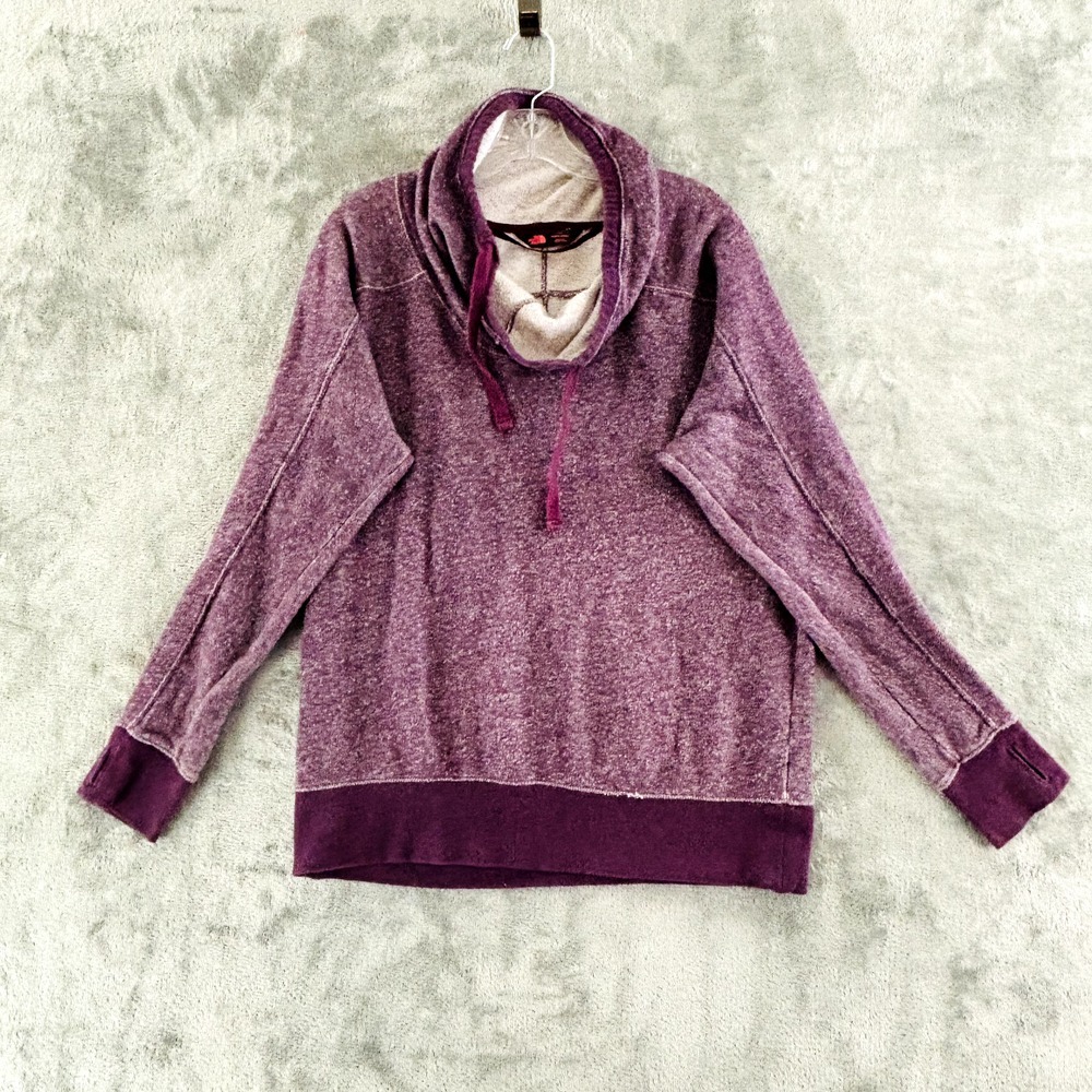The North‎ Face Funnel Neck Sweatshirt Womens L Purple Pullover Knit Drawstring